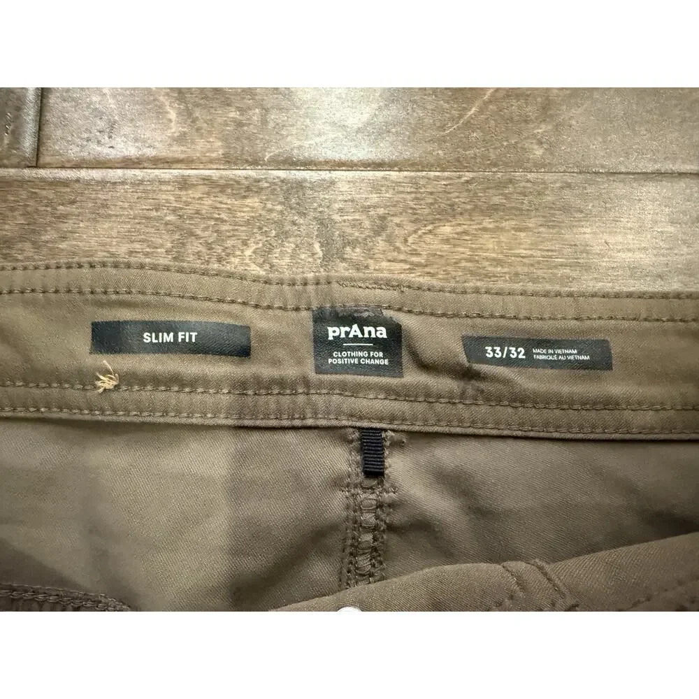 prAna Mens Brown Slim Fit 5 Pocket Straight Pants Size 33x32 Style# 1965551